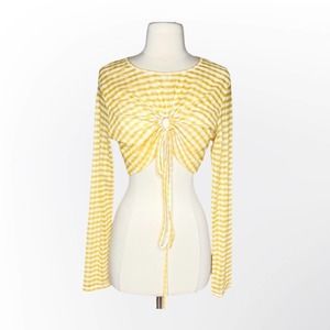 Cider Mesh Plaid Yellow Tie Long Sleeve Crop Top Size XL NWT